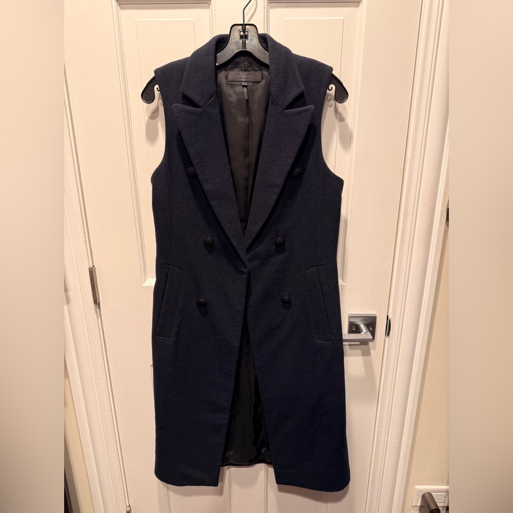 Rag & Bone Navy Sleeveless Double-Breasted Coat